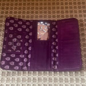 Vera Bradley Deep Plum Trifold Wallet with Paisley Lining